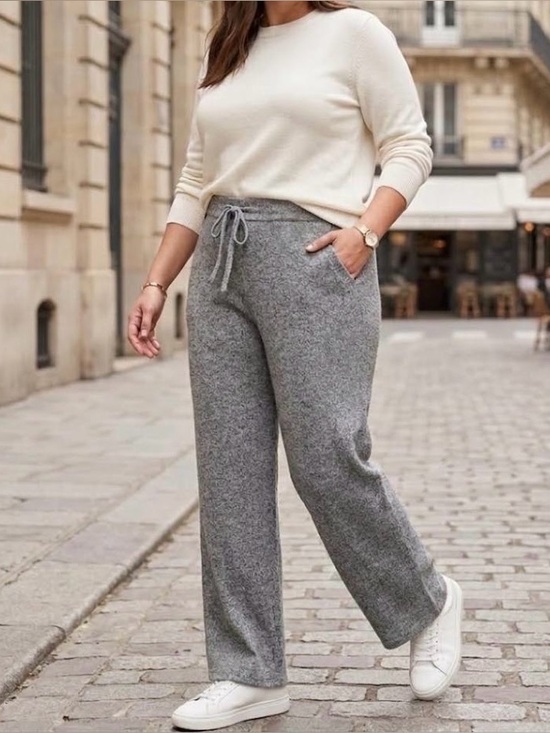 Pants - DKNY Wide Leg Sweater Joggers Cashmere Blend Gray XL NWT